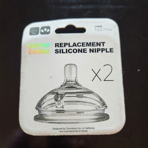 Comotomo Silicone Replacement Baby‎ Bottle Nipples 3 Hole Fast Flow x2 NEW